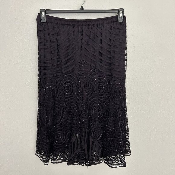 VTG Purple Handmade Silk Crochet Battenburg  Sheer Lace Overlay Midi Skirt Sz 1X - Picture 1 of 9